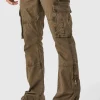 boohooMAN Slim Flare Zip Gusset Overdye Acid Wash Cargo Trouser | Trousers | Cargo Trousers