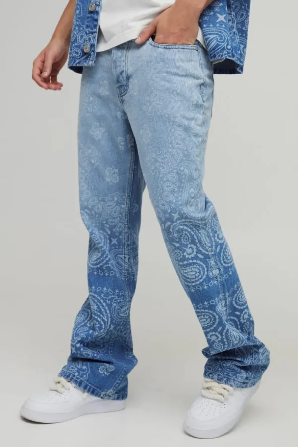 boohooMAN Slim Flared Bandana Laser Print Jeans | Denim | Going Out Denim