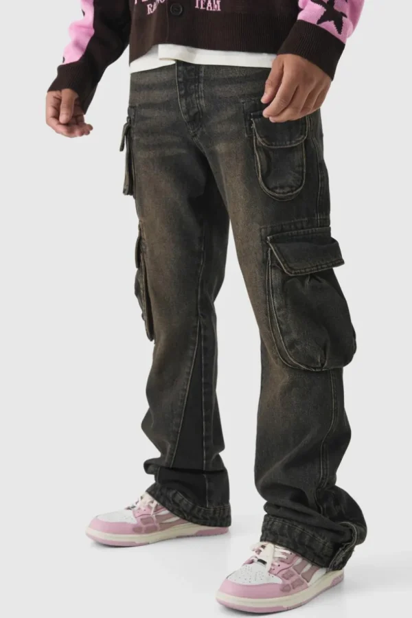 boohooMAN Slim Flared Cargo Gusset Jeans | Denim | Going Out Denim