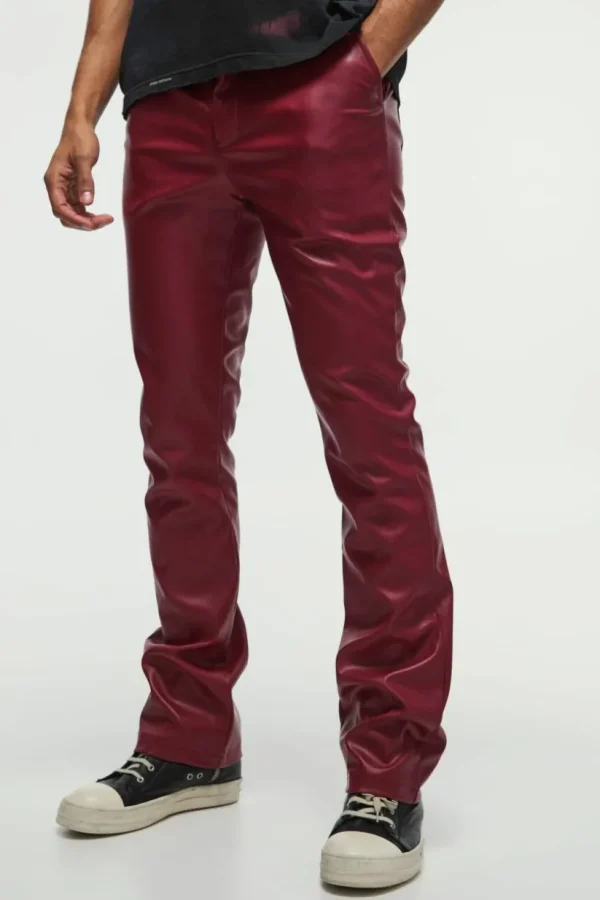 boohooMAN Slim Flared Pu Trousers | Trousers