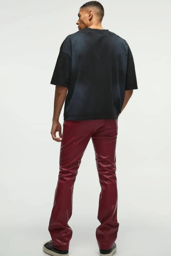 boohooMAN Slim Flared Pu Trousers | Trousers