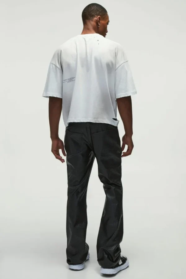 boohooMAN Slim Flared Woven PU Trousers | Going Out | Trousers