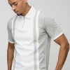 boohooMAN Slim Panelled Zip Neck Interlock Polo | Going Out Polo Shirts | Going Out Tops