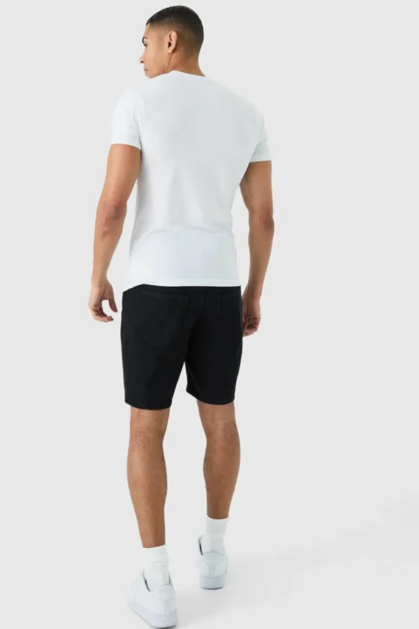 boohooMAN Slim Rigid Denim Shorts In Black | Denim | Going Out Denim