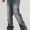 boohooMAN Slim Rigid Flare Carpenter Ripped Gusset Denim Jeans | Denim | Going Out Denim