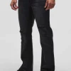 boohooMAN Slim Rigid Flare Distressed Gusset Panel Acid Washed Denim Jeans | Denim | Going Out Denim