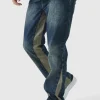 boohooMAN Slim Rigid Flare Distressed Gusset Panel Acid Washed Denim Jeans | Denim | Going Out Denim