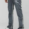 boohooMAN Slim Rigid Flare Embroidery Paint Splatter Gusset Denim Jeans | Denim | Going Out Denim