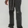 boohooMAN Slim Rigid Flared Embossed Belted Jeans | Denim | Going Out Denim