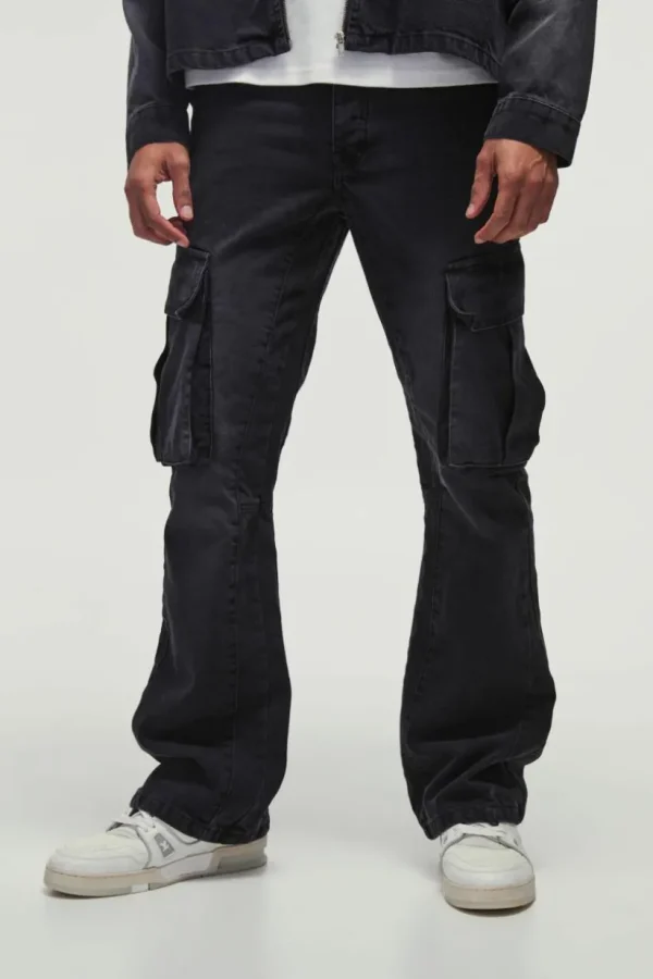 boohooMAN Slim Rigid Flared Gusset Cargo Smart Jeans | Denim | Going Out Denim