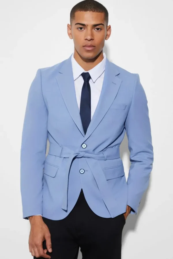 boohooMAN Slim Single Breasted Blazer With Belt | Suits & Tailoring | Suits & Tailoring