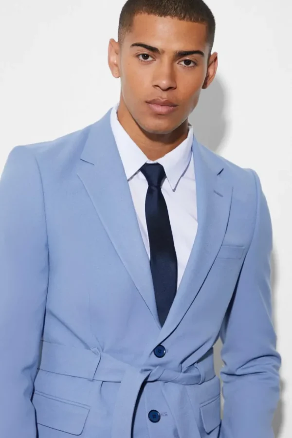 boohooMAN Slim Single Breasted Blazer With Belt | Suits & Tailoring | Suits & Tailoring