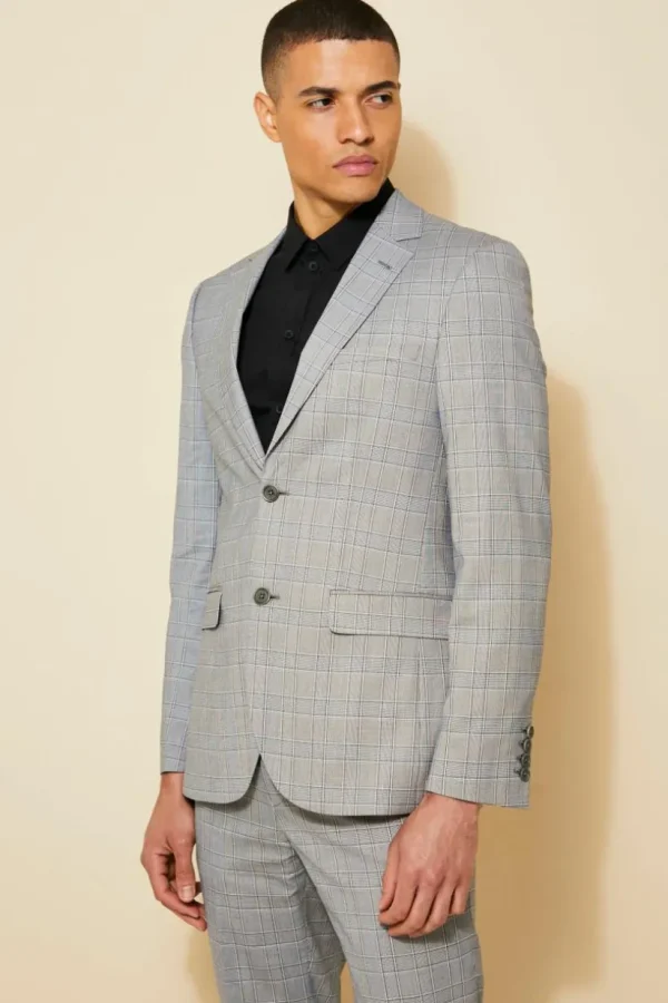 boohooMAN Slim Single Breasted Check Suit Jacket | Suits & Tailoring | Suits & Tailoring