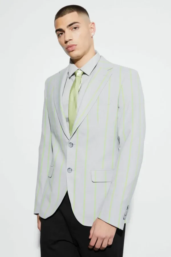 boohooMAN Slim Single Breasted Wide Stripe Suit Jacket | Suits & Tailoring | Suits & Tailoring