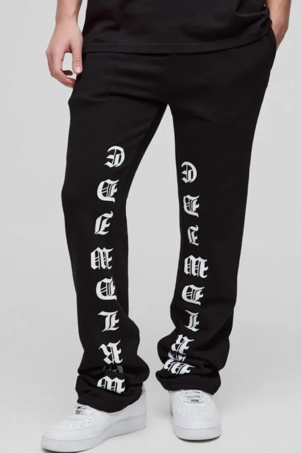 boohooMAN Slim Stacked Printed Flared Jogger | Trousers | Joggers