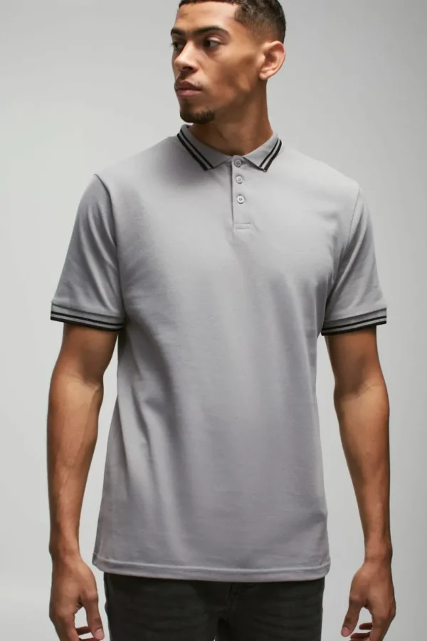 boohooMAN Slim Tipped Pique Polo | Going Out Polo Shirts