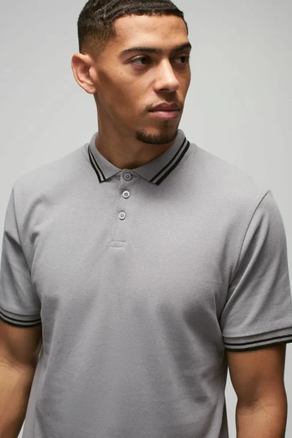 boohooMAN Slim Tipped Pique Polo | Going Out Polo Shirts