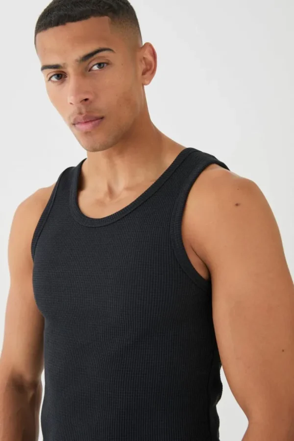 boohooMAN Slim Waffle Vest | Going Out | T-Shirts