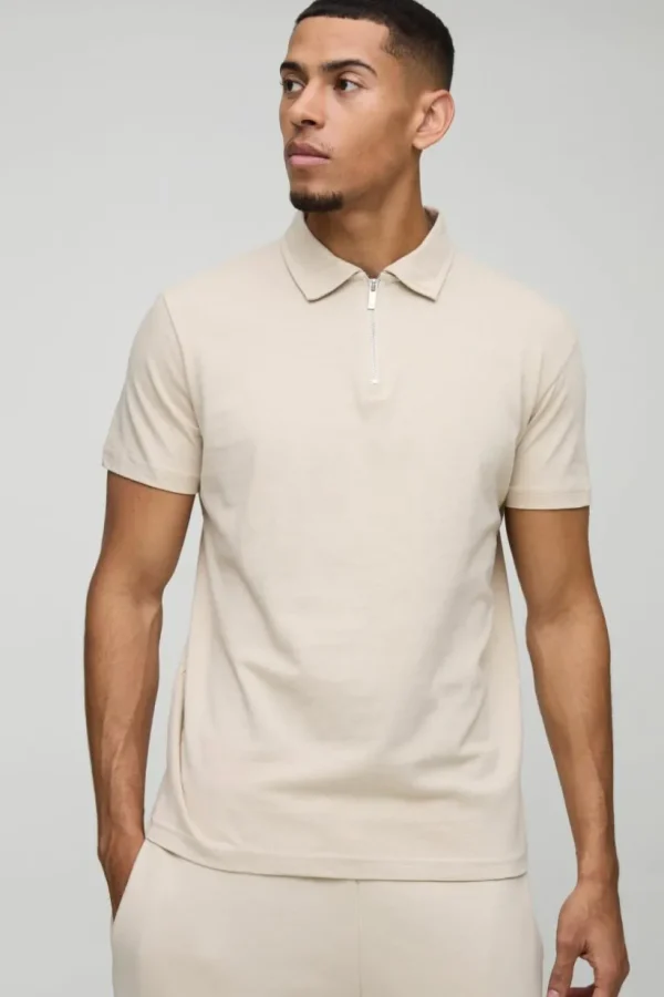 boohooMAN Slim Zip Neck Polo | Going Out Polo Shirts | Going Out