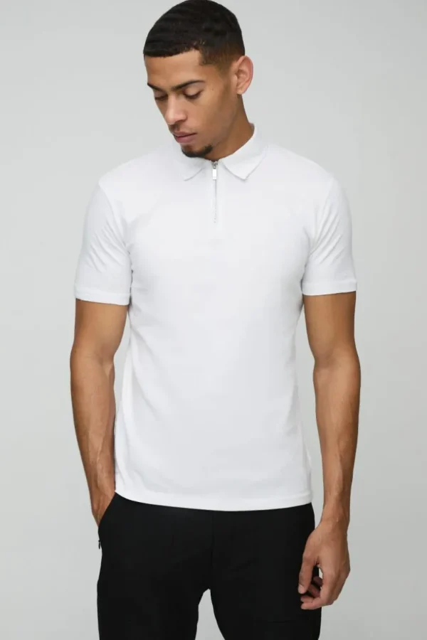 boohooMAN Slim Zip Neck Polo | Going Out Polo Shirts | Going Out