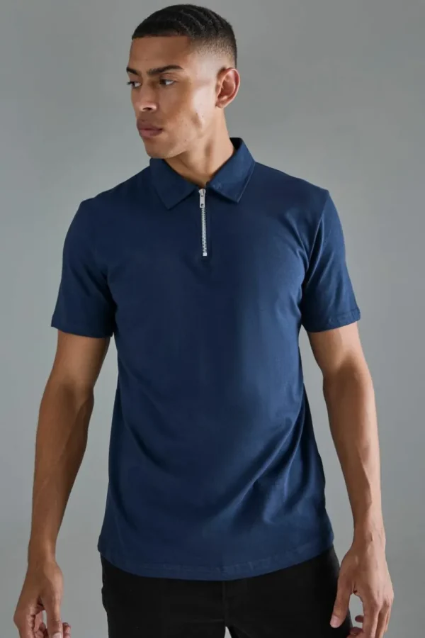 boohooMAN Slim Zip Neck Polo | Going Out Polo Shirts | Going Out