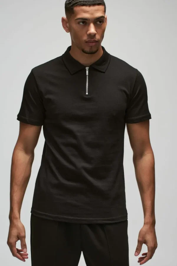 boohooMAN Slim Zip Neck Polo | Going Out Polo Shirts | Going Out