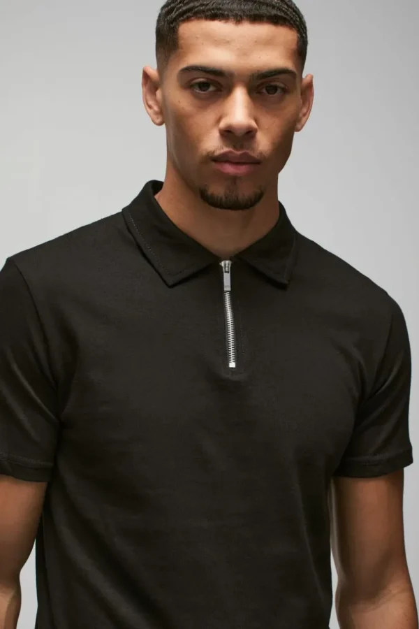 boohooMAN Slim Zip Neck Polo | Going Out Polo Shirts | Going Out