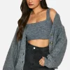 boohoo Slouchy Cardigan And Bralet Borg Knit Co-ord | Women Shirts | Foundation