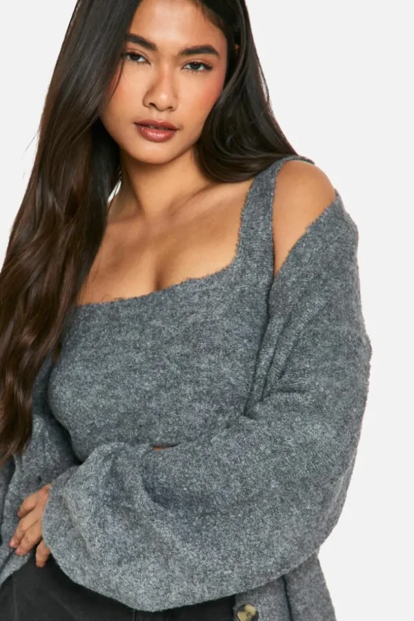 boohoo Slouchy Cardigan And Bralet Borg Knit Co-ord | Women Shirts | Foundation