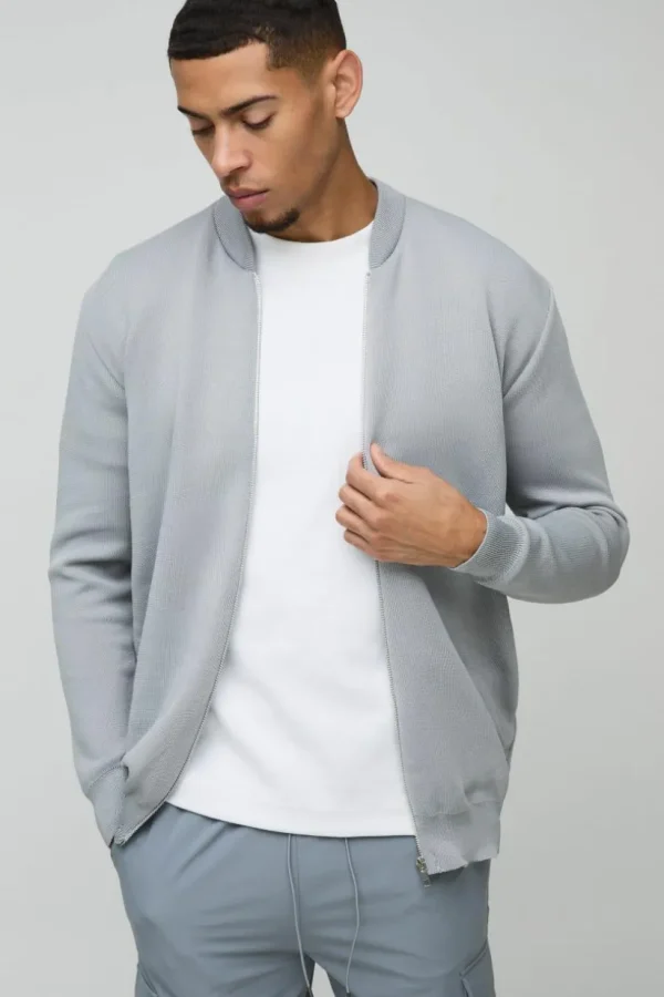 boohooMAN Smart Knitted Bomber Jacket | Going Out | Knitwear