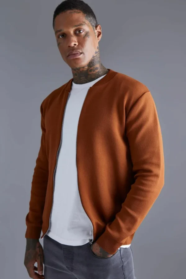 boohooMAN Smart Knitted Bomber Jacket | Going Out | Knitwear