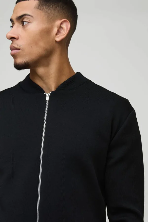 boohooMAN Smart Knitted Bomber Jacket | Going Out | Knitwear