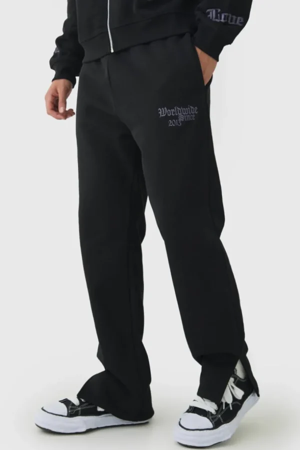 boohooMAN Smart Split Hem Embroidered Super Heavyweight Loopback Joggers | Joggers