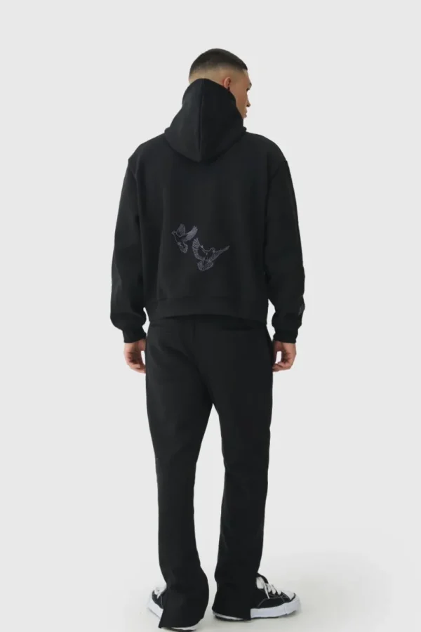 boohooMAN Smart Split Hem Embroidered Super Heavyweight Loopback Joggers | Joggers