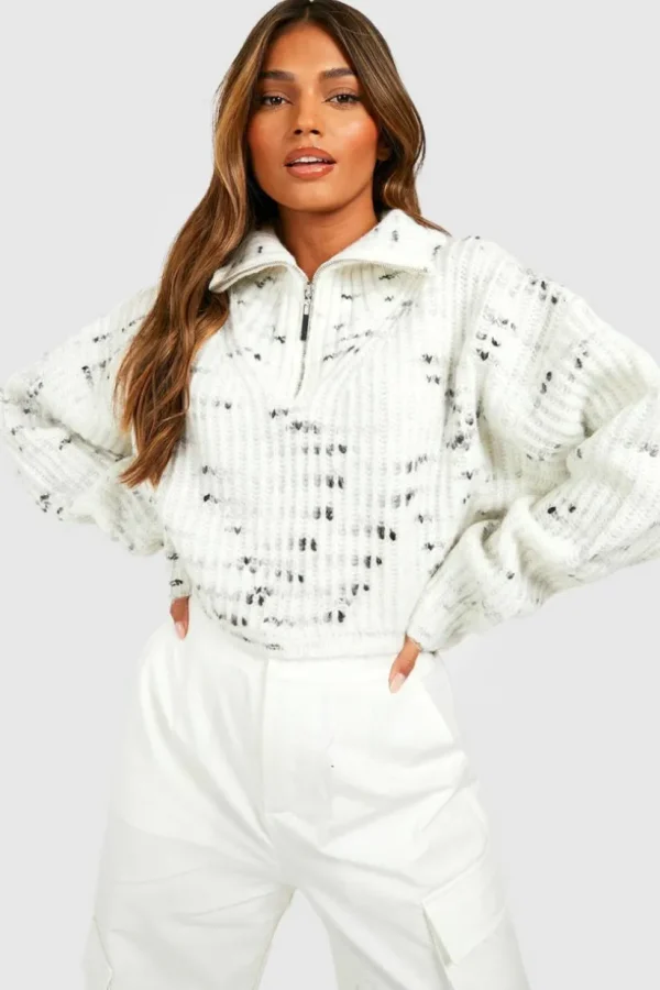 boohoo Soft Knit Nep Yarn Half Zip Collar Jumper | Women Shirts | Foundation