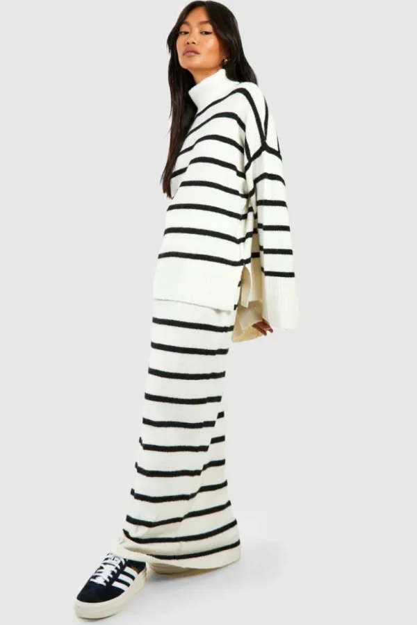 boohoo Soft Knit Stripe Jumper & Maxi Skirt Set | Women Shirts | Foundation