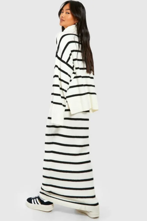 boohoo Soft Knit Stripe Jumper & Maxi Skirt Set | Women Shirts | Foundation