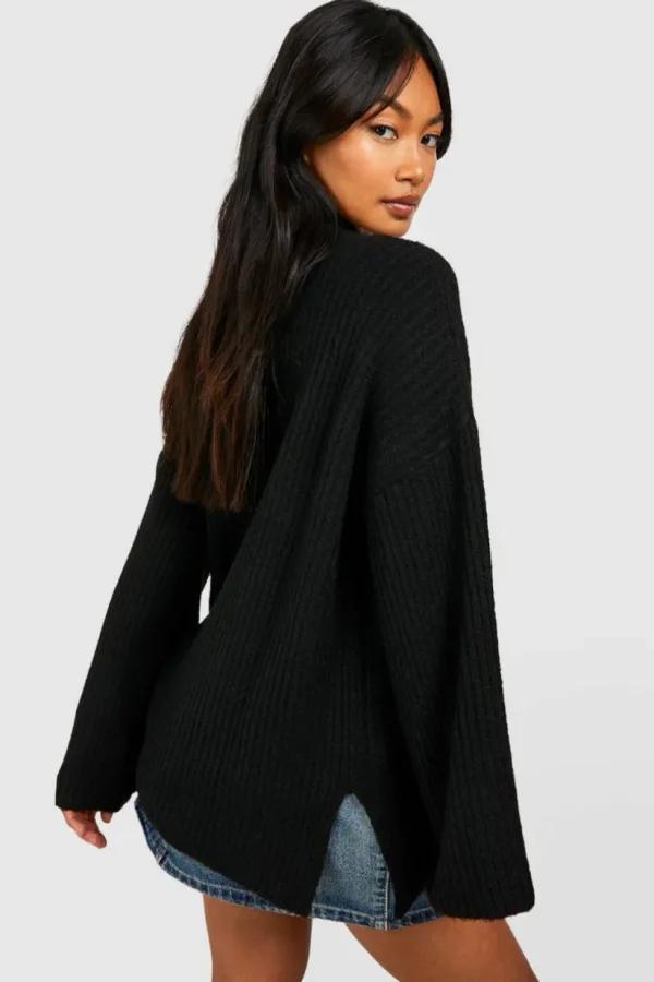 boohoo Soft Rib Knit High Neck Jumper And Wide Leg Trouser | Women Shirts | Foundation