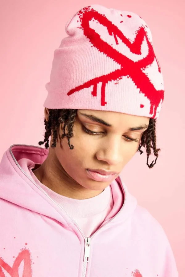 boohooMAN Spray Heart Graphic Beanie | Hats & Caps