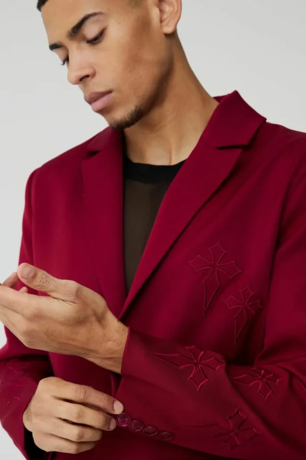 boohooMAN Straight Fit Cross Applique Blazer | Suit Blazers | Suits & Tailoring