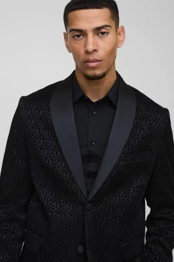 boohooMAN Straight Fit Floral Velour Blazer | Suit Blazers | Man