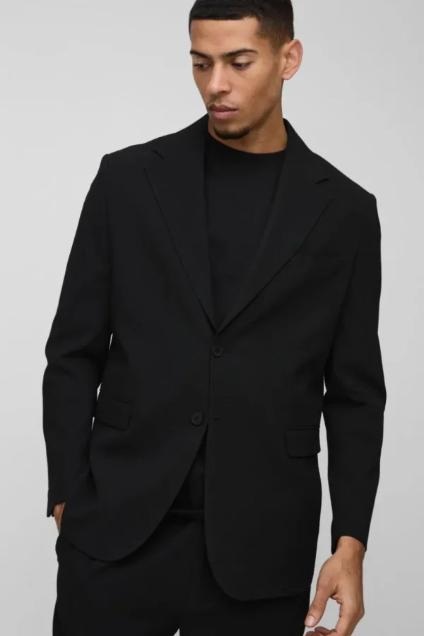 boohooMAN Straight Fit Textured Stretch Blazer | Suits & Tailoring | Suits & Tailoring