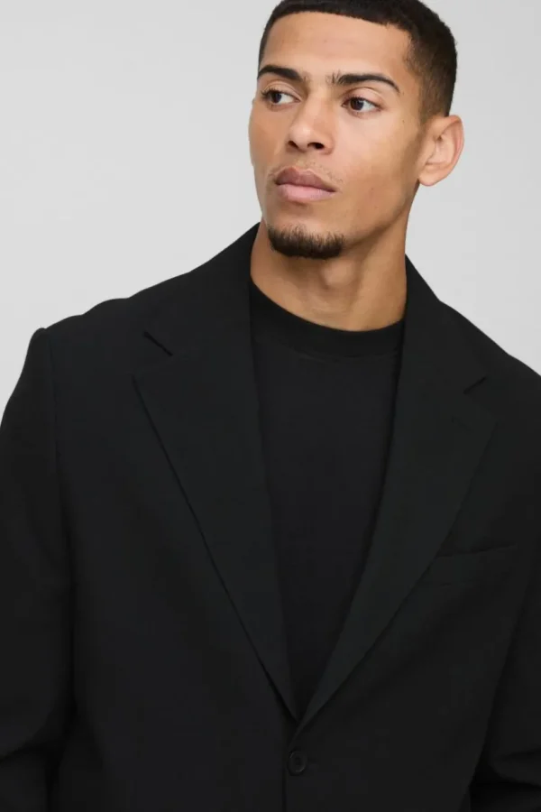 boohooMAN Straight Fit Textured Stretch Blazer | Suits & Tailoring | Suits & Tailoring