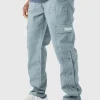 boohooMAN Straight Leg Cargo Popper Hem Ripstop Branded Trouser | Trousers | Cargo Trousers