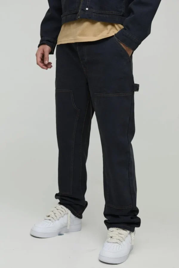 boohooMAN Straight Leg Carpenter Contrast Stitch Jeans | Denim | Going Out Denim