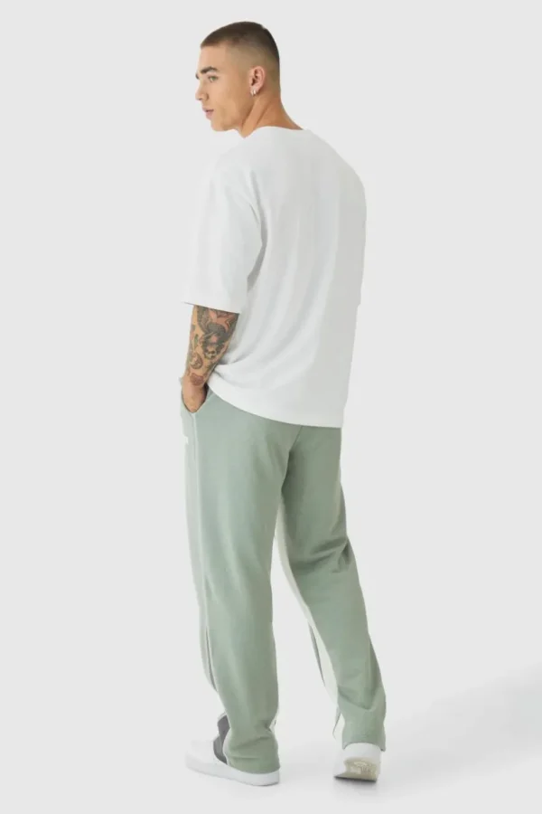 boohooMAN Straight Leg Contrast Stitch Loopback Gusset Jogger | Joggers