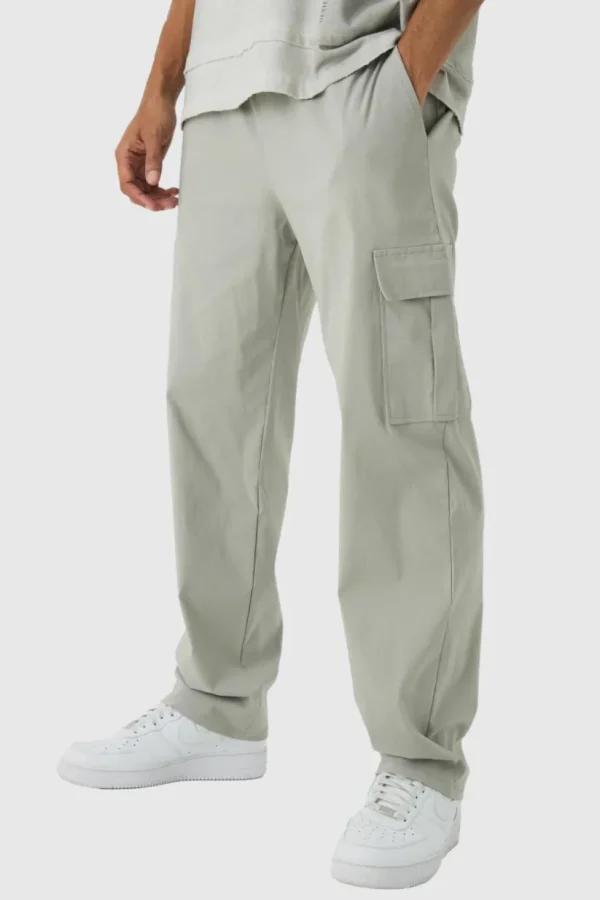 boohooMAN Straight Leg Elasticated Waist Bengaline Cargo Trouser | Trousers | Cargo Trousers