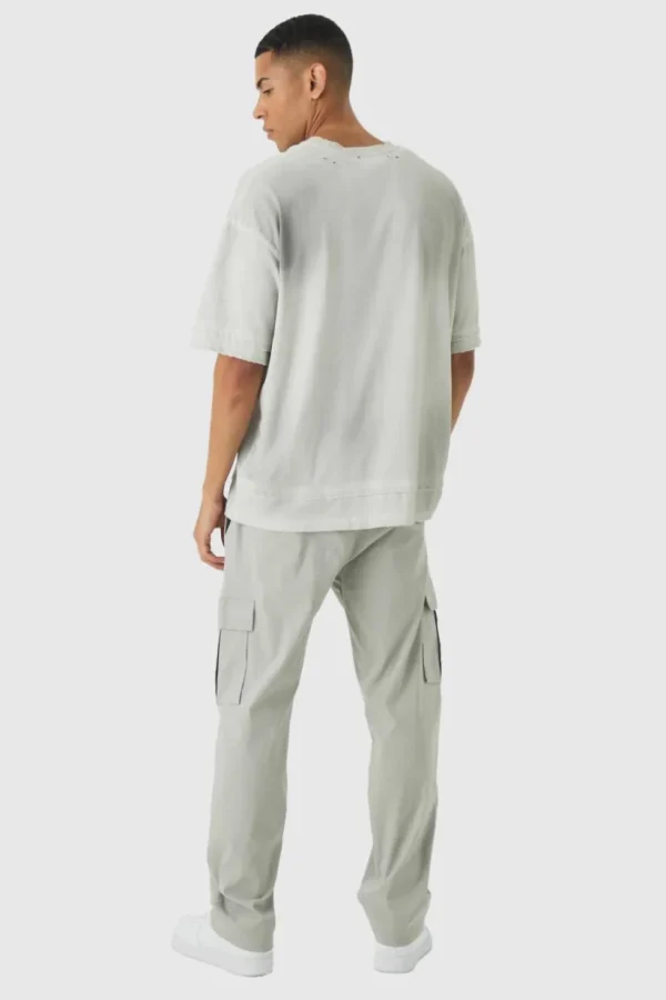 boohooMAN Straight Leg Elasticated Waist Bengaline Cargo Trouser | Trousers | Cargo Trousers