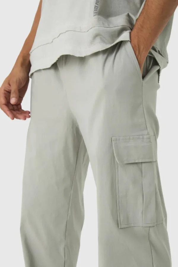 boohooMAN Straight Leg Elasticated Waist Bengaline Cargo Trouser | Trousers | Cargo Trousers