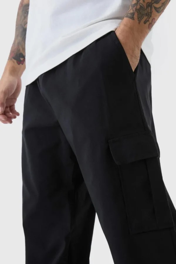 boohooMAN Straight Leg Elasticated Waist Bengaline Cargo Trouser | Trousers | Cargo Trousers